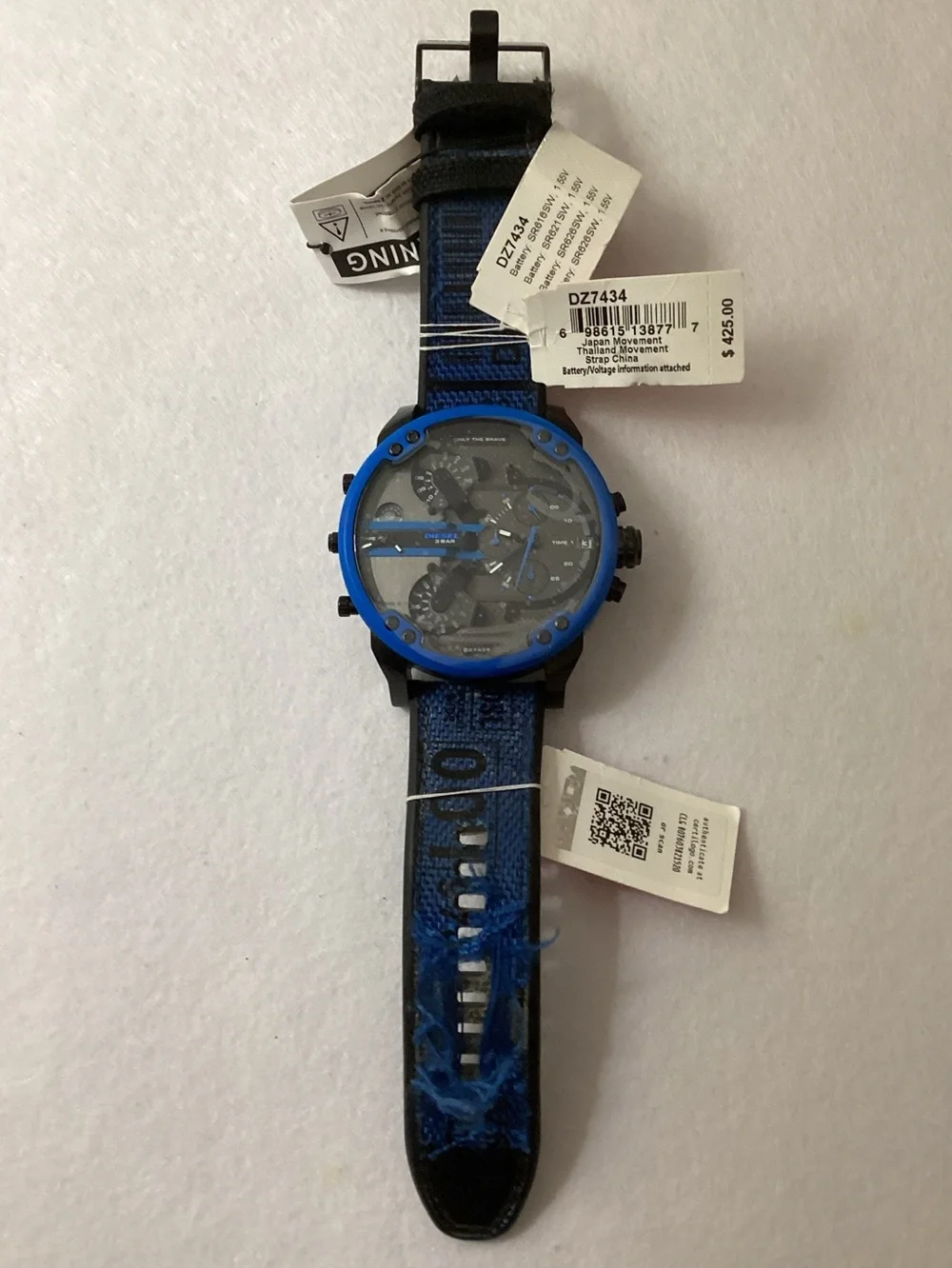 Diesel Mr Daddy 2.0 Three-Hand Blue Silicone Strap Buckle Watch, 57mm DZ7434